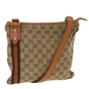 GUCCI Sherry Line GG Canvas Shoulder Bag Beige Brown Purple 144388 Auth 37138